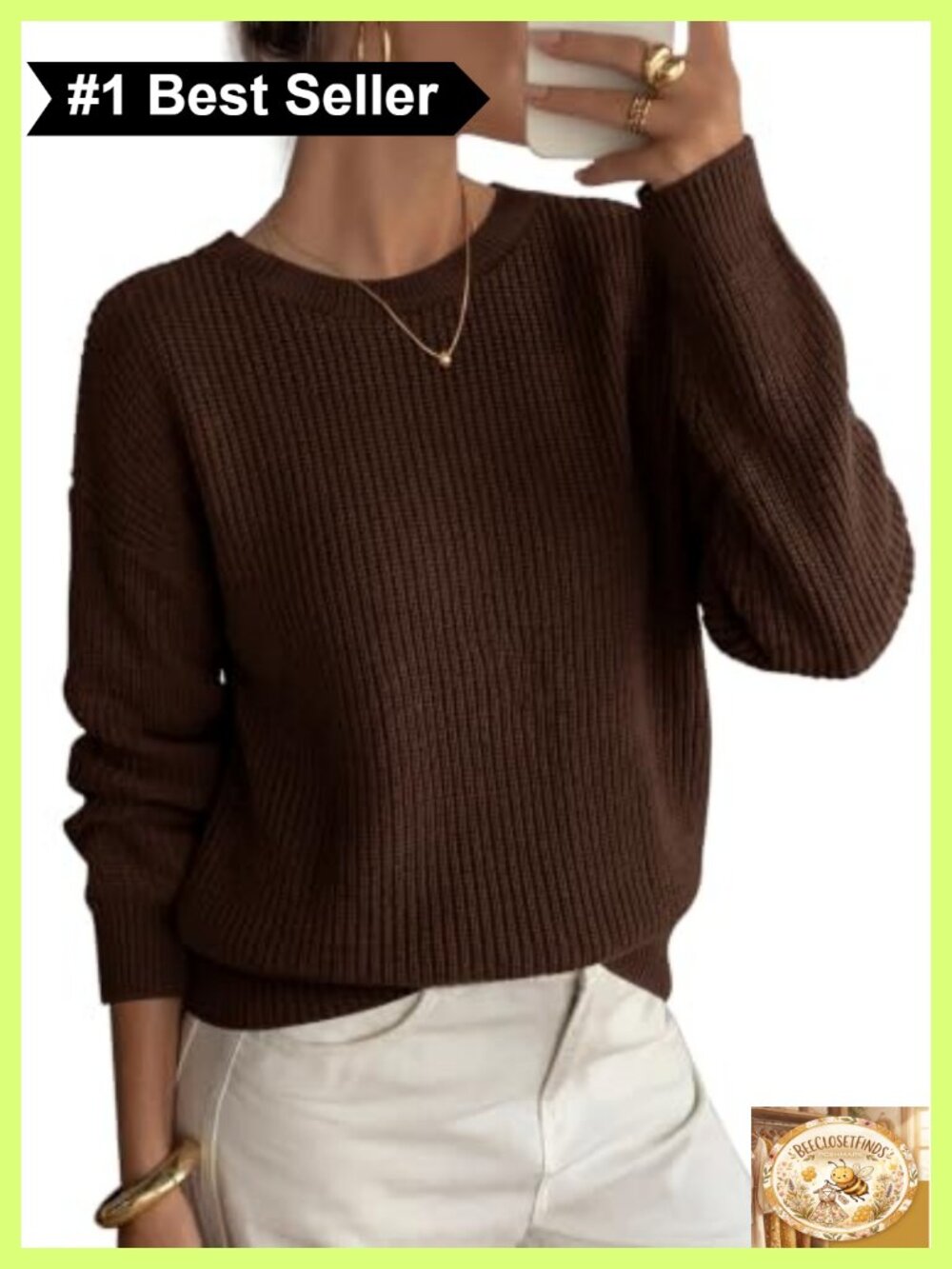 Chunky Ribbed Knit Crew Neck Pullover Sweater Women Long Sleeve Fall Winter